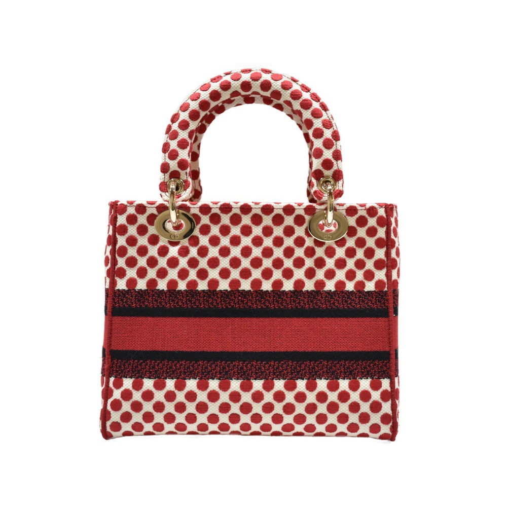 Christian Dior Lady Bag Red White Canvas Polka Dot Handbag Shoulder Strap - Picture 4 of 7
